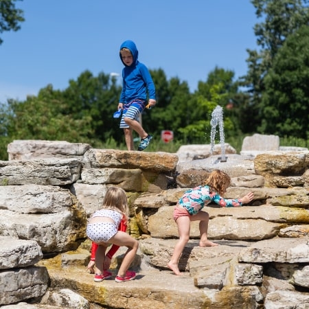 Kids can explore nine themed activity areas at the Anne O&#039;C. Albrecht Nature Playscape.